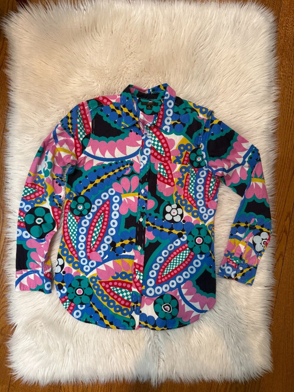 J Crew 100% Cotton Abstract Print 1 Pocket Shirt Size 2